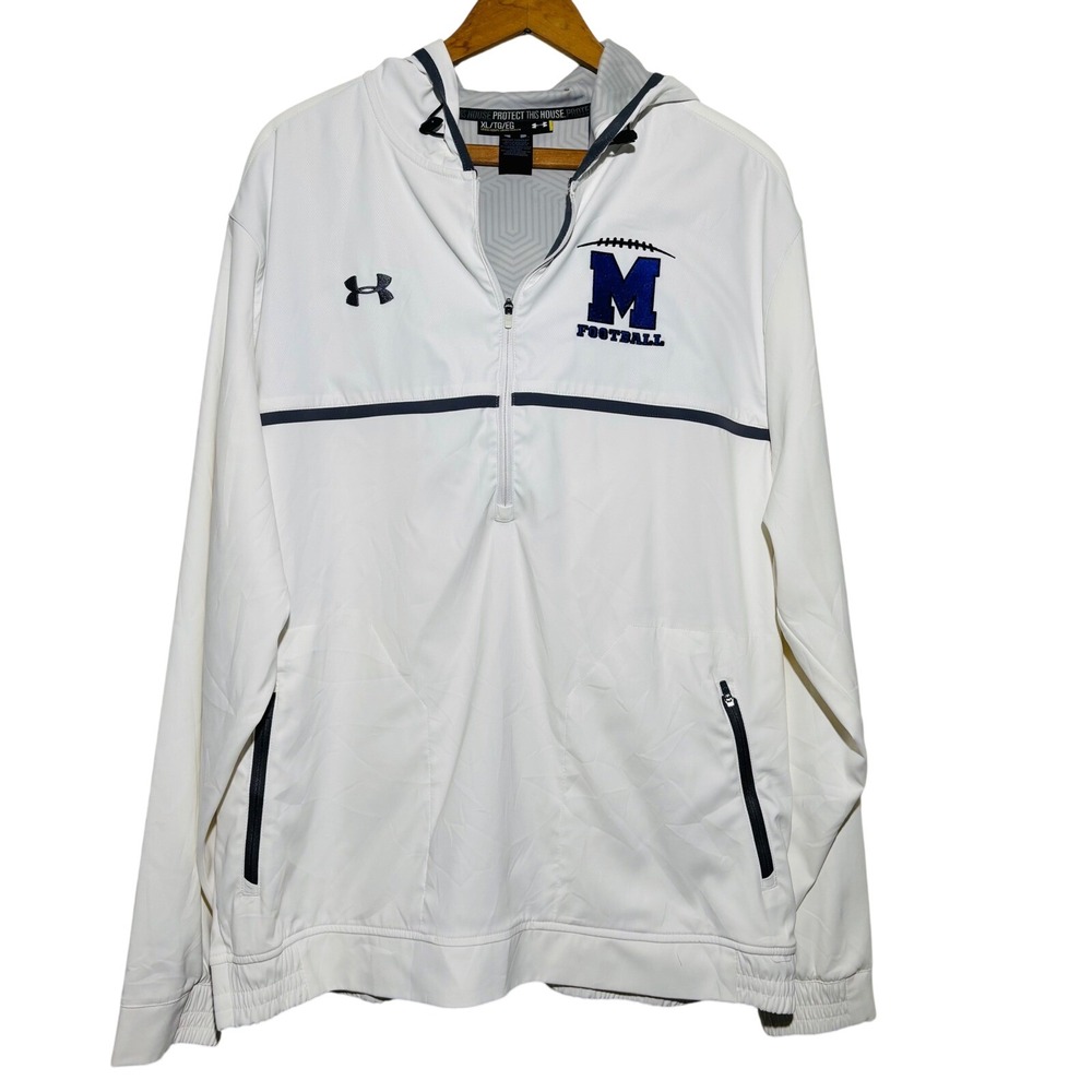 Michigan Wolverines Football TeamUnder Armour 1/4 Zip White Windbreaker Sz‎ XL